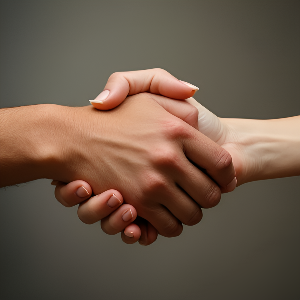 A symbolic image showing two hands clasped together firmly, representing the strong bond and mutual support between Ai Wai and his wife during difficult times.