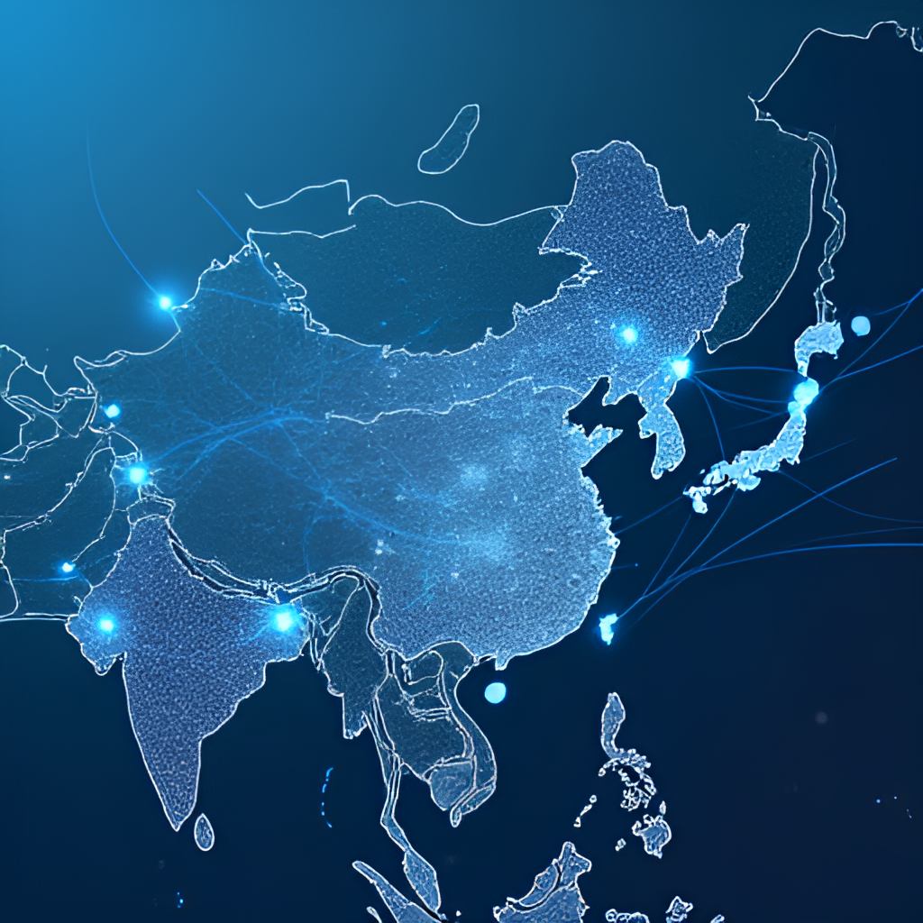 An illustration showing connectivity between Hong Kong and mainland China (specifically the Greater Bay Area), with financial data flowing between the regions, symbolizing cross-border banking services offered by Hang Seng Bank