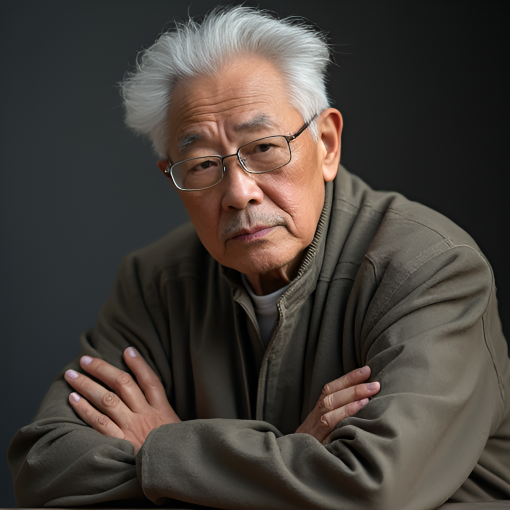 A portrait of Wong Pak Ming in his later career, perhaps on a film set or at a press conference, looking thoughtful and experienced. The image should convey his enduring presence in the film industry. Style should be professional and realistic.