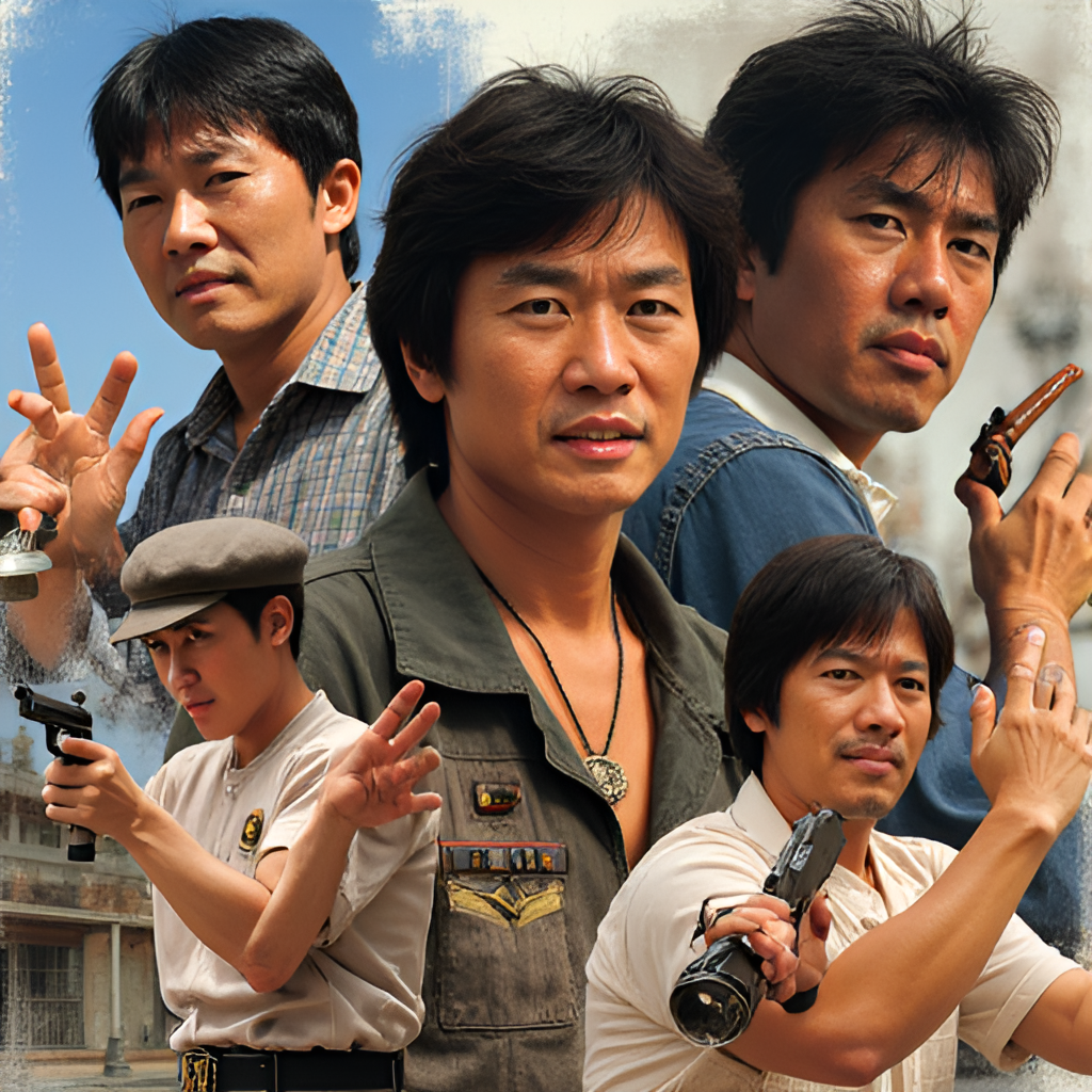 A montage or composite image featuring iconic characters or scenes from Golden Harvest films starring Jackie Chan (e.g., Police Story, Project A), Sammo Hung, and perhaps the许氏兄弟 (Hui Brothers), highlighting the diversity of action comedy and other genres.