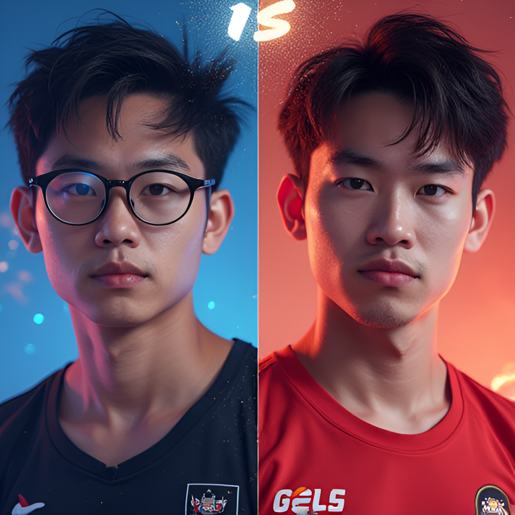 A split image or composite showing portraits of key players from T1 (Faker, Zeus) and Weibo Gaming (TheShy, Xiaohu) with in-game highlights or champion icons associated with their performance in the Worlds 2023 final against each other, capturing the essence of the star matchups.